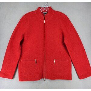 Alexandra Bartlett Cardigan Sweater Womens Size L‎ Wool Fuzzy Red Zip Up Jacket